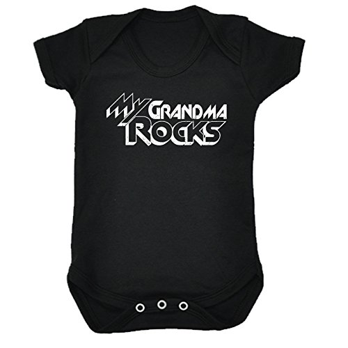 123t Slogans Baby MY GRANDMA ROCKS Babygrow (0-3 Months SHORT SLEEVE - Black)