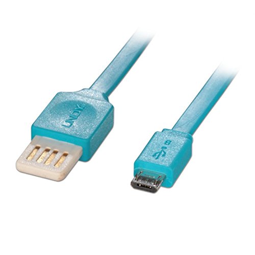 LINDY 30920 - USB 2.0 Reversibel Flachband Kabel - Typ A Stecker auf Micro-B Stecker – blau - 0,5m