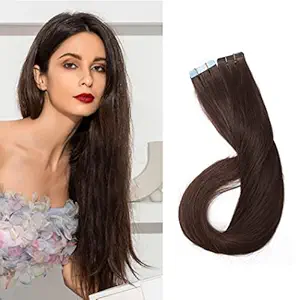 Lady Fashion Mall 16/30G, Medium Brown #4: Tape In Human Hair Extension 16 Medium Brown(#4) Long Straight 100% Remy Hair Bonding Double Sided Tape Professional Seamless Skin Weft Hair 20Pcs/30G