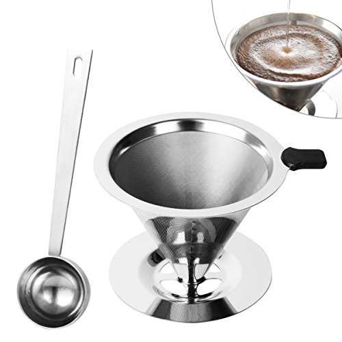 Kaffeefilter Tassenfilter Edelstahl Dauerfilter Permanentfilter Set für kaffeemaschine / Tee / Tee Filter Löffel / Tee-Sieb / Kaffeelöffel Kaffeedauerfilter für 4 Tassen (Kaffeefilter) - 2