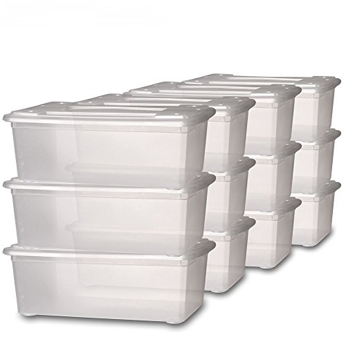 Jago Schuhbox Schuhschachtel Aufbewahrung Box mit Deckel transparent ca. 33 x 23 x 12 cm Schuhkartons im 1er- oder 2er-Set (pro Set 6 Boxen)