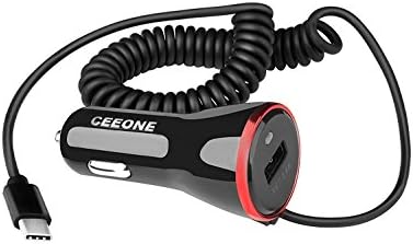 Samsung Galaxy Note 8 USB Type C Car charger, CeeOne Universal USB 12W Car Charger with Built-in 6ft USB C Cable for Samsung Galaxy Note 8, Galaxy S8 / S8 Plus, Google Pixel, Nexus 6P / 5X and More (Black+Red Edge)