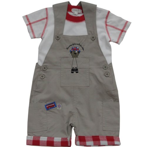 Baby Boys 0-12 Months 2 Piece Dungaree Set, Tourist Dog Embroidery.