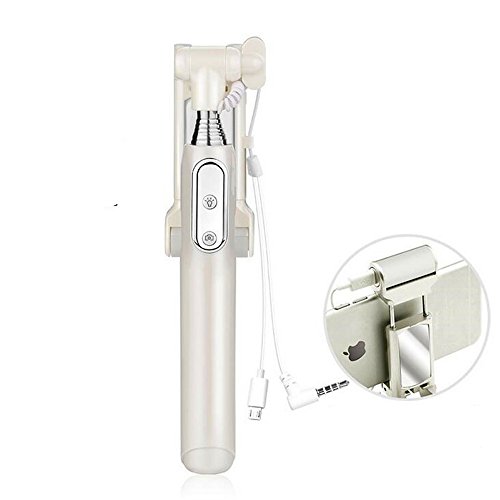 Delmkin Asta per selfie Mini Selfie Stick con luce SelfieÂ â€“Â per tutti i IOS, Android Smartphone, bianco