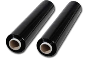 KAPCO 2 x Black Pallet Shrink Wrap Stretch Film [20 Microns, 150m x 400mm] Heavy Duty Industrial Non-Extended Core Strong Plastic Cling Packaging Roll for Moving Home Furniture Luggage Wrapping Parcel