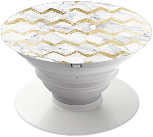 Multi-function Mobile Phone Holder.Expanding Stand and Grip Mount for Smart cell phone and tablet-Geometric faux gold chevron handdrawn white marble