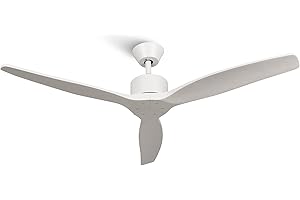 Mellerware - Ventilateur de plafond avec télécommande Brizy! 45W | Puissant | Ultra silencieux | 3 lames | Diamètre 132cm | 6 vitesses | Refroidissement + LED intégrée | Blanc