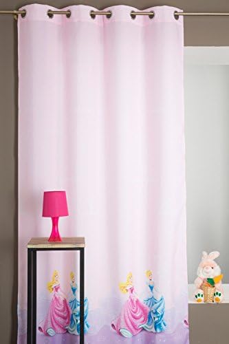 Single Lined Girls Children's Room Curtain Panel Pair with Princess Motif 57.1" x 96.5" Drop Pink
