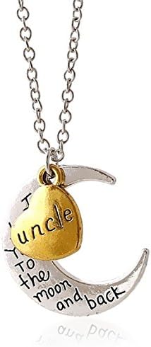 I Love You To The Moon And Back Necklace Family Christmas Gift for Uncle Heart and Moon Silver/Gold