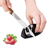 Hanmir Aiguiseur de Cuisine Professionnel 2 en 1 Manuel Aiguiseur pour Couteaux en Acier Inoxydable et céramique de Toutes Tailles,Base Anti-dérapante Noir