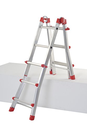 Hailo 7516-151 Alu-Multifunktions-Teleskopleiter MTL, 4×3 Sprossen – Verwendbar als Anlege- und Schiebeleiter, beidseitige Steh- und Treppenleiter - 3