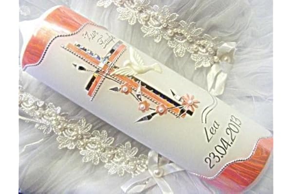 Cierge de baptême, de communion VT-12, pour jeune fille - 250/70 mm - Avec accessoire pour personnalisation