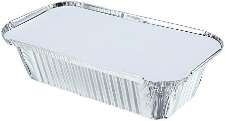 {Pack of 10} Disposable Foil Containers Take Out Food Containers with Flat Board Lids (1.5 Litre)