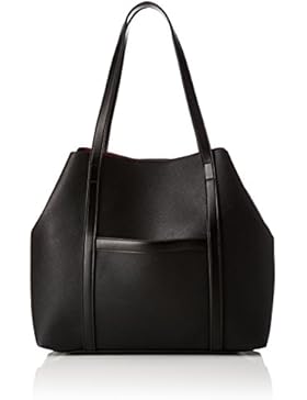 French Connection Damen Saffiano Julia Shopper Tote, Mehrfarbig (Black/Shiny Silver), 12.5x34.5x48 cm