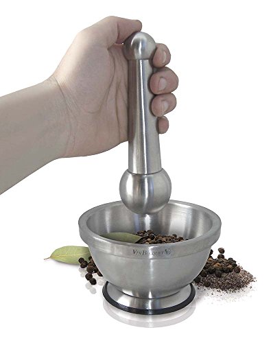 Vin Bouquet FIH 020 – Mörser mit Stößel, Ø 14 cm, mit rutschfester Basis, edelstahlfarben - 2