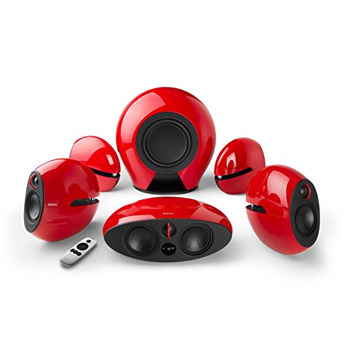 Edifier E255 RD Luna Theatre 5.1 Home-Entertainment-System mit Dolby/DTS-Decoder, optischem Eingang und Fernbedienung, 385W rot