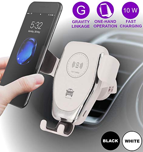 Soporte de móvil para Coche con Cargador inalámbrico, Cargador inalámbrico para Coche, Cargador de inducción para Todos los iPhone, Samsung Galaxy, Huawei, LG con estándar Qi Blanco