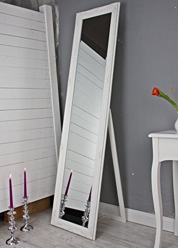 elbmöbel Standspiegel 180 x 45cm groß in weiß antik mit Patina | Spiegel mit Fuß barock aus Holz | im Landhausstil als Badspiegel | Schminkspiegel bzw. Frisierspiegel für das Landhaus | Ankleidespiegel in weiss - 4