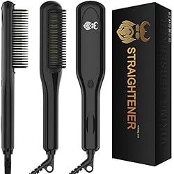 Lisseur Barbe, Brosse Lissante Chauffante avec Double Tension/Anti-Brûlure/Affichage à LED/Extinction automatique/Modes à 4 Températures/pour Maison & Voyage