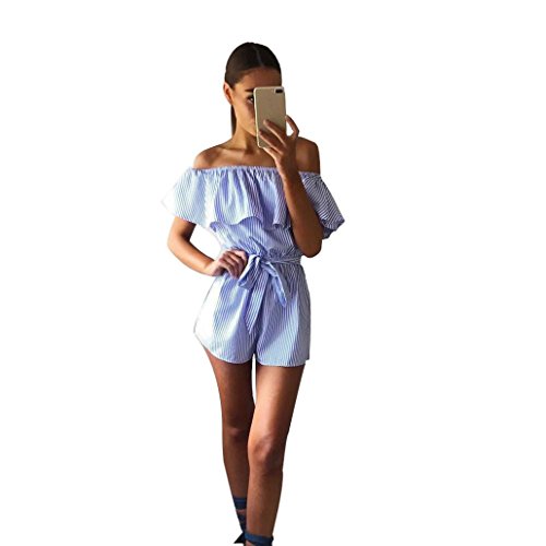 Preisvergleich Produktbild Frauen, Frauen Sommer Fashion Rückenfrei Bodysuit Gestreift Jumpsuit