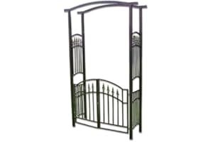 NEXOS TRADING Rosenbogen Torbogen Rankhilfe Pergola Spalier für Rosen Blumen Garten Terrasse mit Tür Tor aus Metall Hammerschlag 216 cm dunkelbraun bronze