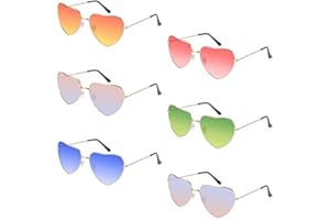Comius Sharp 6 PCS Gafas de Sol para Mujer, Retro Marco de Metal en Forma de Corazón Gafas, Película de Degradado de Color Gafas con Marco de Oro Rosa para Disfraces Hippie, Fiesta, Diario, Cosplay