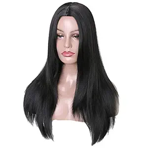 Samyak Natural looking full head long straight middle partition heat resistant wigs for Women/Girls