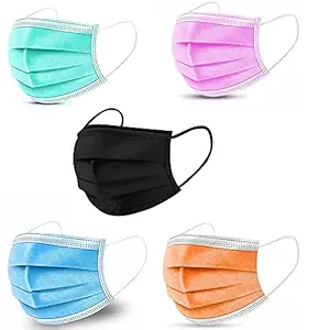 SapiS Surgical Mask 3 Layer 100 Pieces With Nose Pin Clip Disposable face Mask 100 Piece 3 Ply Use and Throw Mask (Pack of 100 Pcs) Multicolor Surgical mask for Men Women and child (20 pcs each)