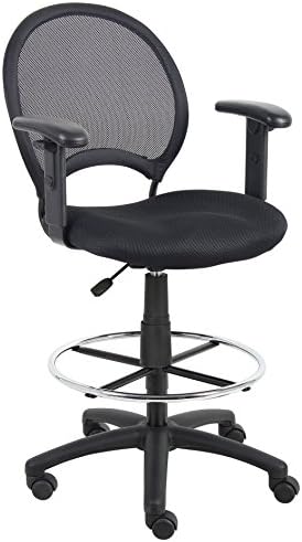 Boss Office Products B16216 Mesh Drafting Stool with Adjustable Arms in Black