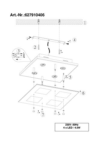 Trio Leuchten LED-Deckenleuchte chrom, Glas klar / satiniert 627910406 [Energieklasse A+] - 3