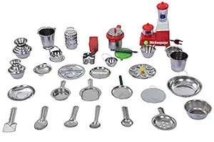 Miniature Kitchen Set , Mini Kitchen Set , Kitchen Set for Kids Girls , Real Cooking Kit for Play , Steel Kitchen Set for Girls , Choppu Jaman , Miniature Cooking Set , Baby Kitchen Set HK-26pcs