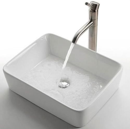 BATHROOM COUNTERTOP CERAMIC BASIN SINK WITH TAP, WASTE AND CHROME BOTTLE TRAP