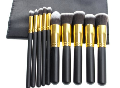 Fashion Base Professional 10PCS Black and Gold Makeup Brushes Set Eyeshadow Brush