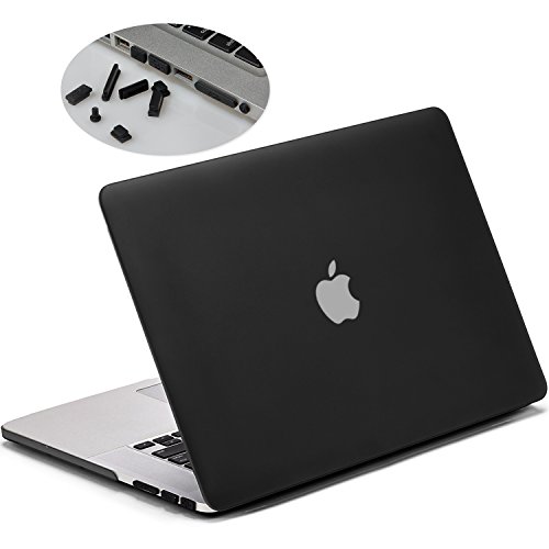 LENTION Matte Hartschale für MacBook Pro (Retina, 15", Mitte 2012 zu Mitte 2015) Modell-A1398, LENTION Durchsichtige Plastikabdeckung & Schale für Mac Book Laptop, matte Hülle mit Gummifüßen, mit Anti-Staub Port Stecker - Transparent Schwarz