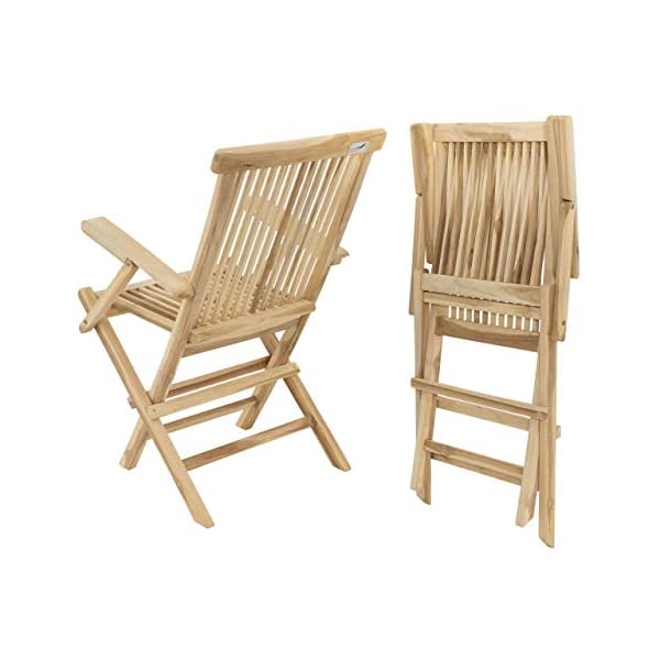 Divero Stuhl 2er-Set Gartenstuhl Terrassenstuhl Klappstuhl aus Teak-Holz Hochlehner mit Armlehnen klappbar massiv… – Bild 4