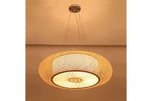 Lfoute Retro Bambusowa Lampa Wisząca E27 Lampa Sufitowa Naturalna Rattanowa Lampa Wisząca Tkany Abażur Drewniana Lampa Wisząca Do Jadalni Sypialnia Restauracja Herbaciarnia Kawiarnia Oświetlenie,B,80cm