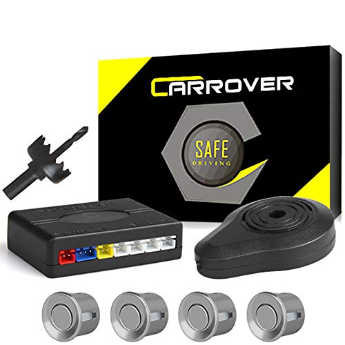 CAR ROVER Sensor Aparcamiento Kit 4 Sensor Marcha Atras con Zumbador Bibi Alarma de Sonido (Plata)