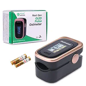 Sahyog Wellness Fingertip Nex Gen OLED Type Pulse Oximeter measures Oxygen Saturation, Pulse Rate (SpO2), Perfusion Index & Recording Feature with Battery (Black & Golden)