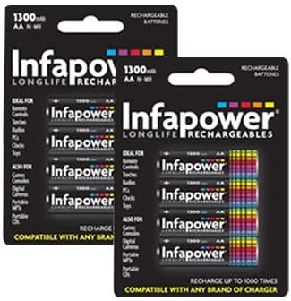 Infapower B003 LongLife Rechargeable AA Ni-MH Batteries 1300mAh - 2 Packs