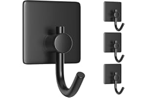 susswiff Ganci adesivi, robusti ganci da attaccare a parete e porta per appendere, ganci a torre per bagno e cucina, ganci neri appiccicosi, ganci appendiabiti, appendiabiti da parete,confezione da 4
