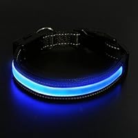 [Gesponsert]LED Hunde Halsband, LaiXin Halsband Hund Leuchtend Aufladbar Solaraufladung oder USB-Laden mit USB-Kabel Hundehalsband Nylon Leuchtender Wasserdichte Halsbänder LED Verstellbar für Haustiere Blau