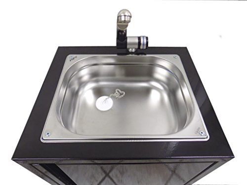 BBT@ / Mobiles Waschbecken im Stahlblech-Schrank Schwarz / Sofort einsatzbereit / Inklusive Edelstahl-Spüle, Tauchpumpe, Netzteil, Wasserhahn, Staufach, große Kanister für Frischwasser und Abwasser / Spülbecken Handwaschbecken Waschstation Camping - 5