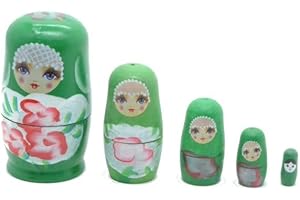 ARIES BOUTIQUE MUÑECAS Rusas Florales Verde - Muñecas Decorativas, pintadas a Mano, muñeca Matryoshka, muñecas apilables, Juego de Figuras de 5 Piezas.