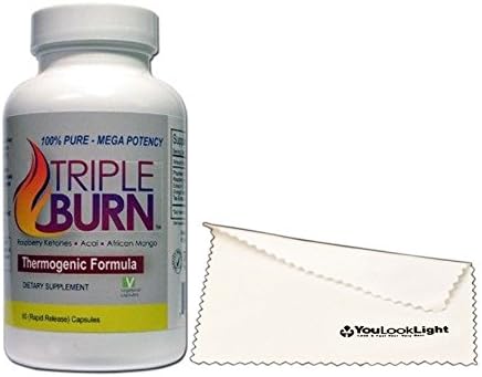 TripleBurn Mega Strength Raspberry Ketones + Acai Berry Extract + African Mango + 1 YouLookLight Screen/ Phone Cleaning Cloth