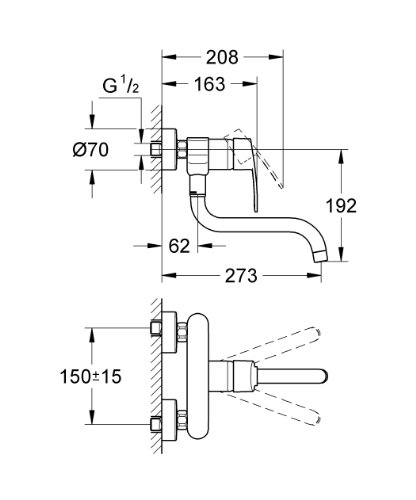 GROHE Eurostyle Cosmopolitan Küchenarmatur, schwenkbarer Auslauf, Schwenkbegrenzung 0° / 150° 33982002 - 2