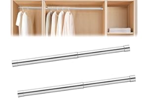 HELWEET Asta appendiabiti allungabile in acciaio inox, 2 pezzi, per guardaroba, regolabile, per guardaroba, tubo per armadio, estensibile, 33-62 cm, colore: argento