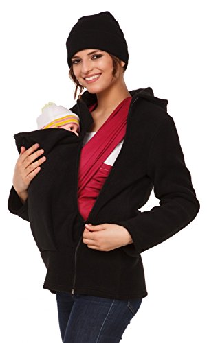 Happy Mama. Women's Maternity Fleece Hoodie Duo Top Carrier Baby Holder. 031p (Black, UK 12, L)