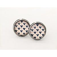 Herzen Damen Kinder Mädchen Ohrringe Handmade Herz-Motiv weiß blau rosa 10mm Glas-Cabochon Glasohrstecker handgefertigt by Schmuckphantasien Ohrclips Herzchen oder Ohrstecker möglich