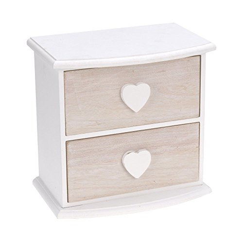 Kleines Holz Schmuckkästchen mit 2 Schubladen - Herz Holzkästchen weiß - Schmuck Schatulle Aufbewahrungsbox