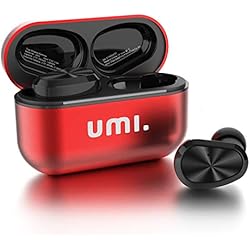 Umi. by Amazon - Écouteurs intra-auriculaires sans fil W5s Bluetooth 5.0 TWS (True Wireless) pour iPhone, Samsung, Huawei avec boîtier de charge breveté intelligent en métal (Rouge)